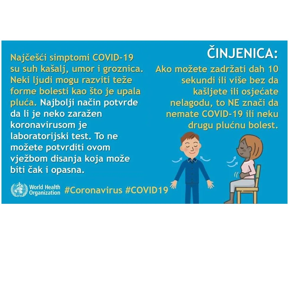 WHO u BiH: Koronavirus se ne može provjeriti vježbom disanja koja može biti čak i opasna