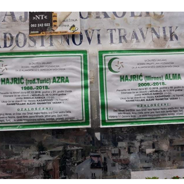 Novi Travnik: Dženaza i ukop Azre i Alme Hajrić sutra na mezarju Kasapovići