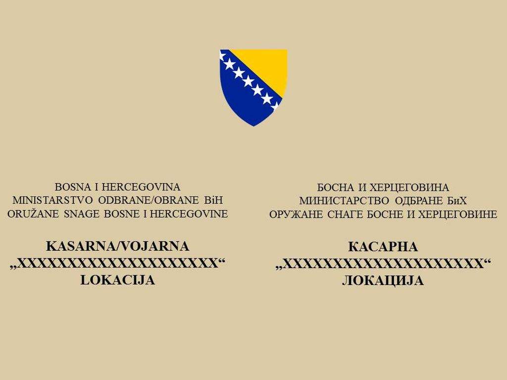 Zajednička komanda: Table s grbom države BiH postaviti na sve kasarne i vojne objekte