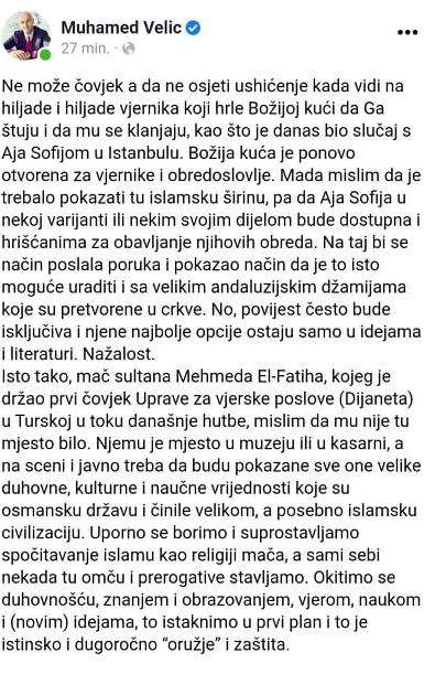 116096121_711839556262883_472082802653107072_n.jpg -  Imam Muhamed Velić o Aja Sofiji: Sami sebi ponekad omču stavljamo...