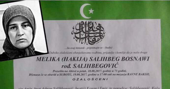 Umrla Me­li­ka Sa­li­hbeg Bo­snawi