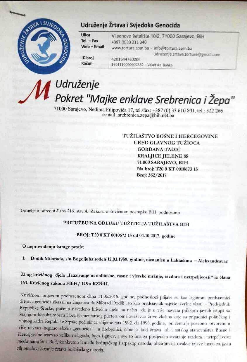 33.jpg - Žrtve genocida uputile prigovor na odluku Tužila&scaron;tva BiH da odbaci prijavu protiv Dodika